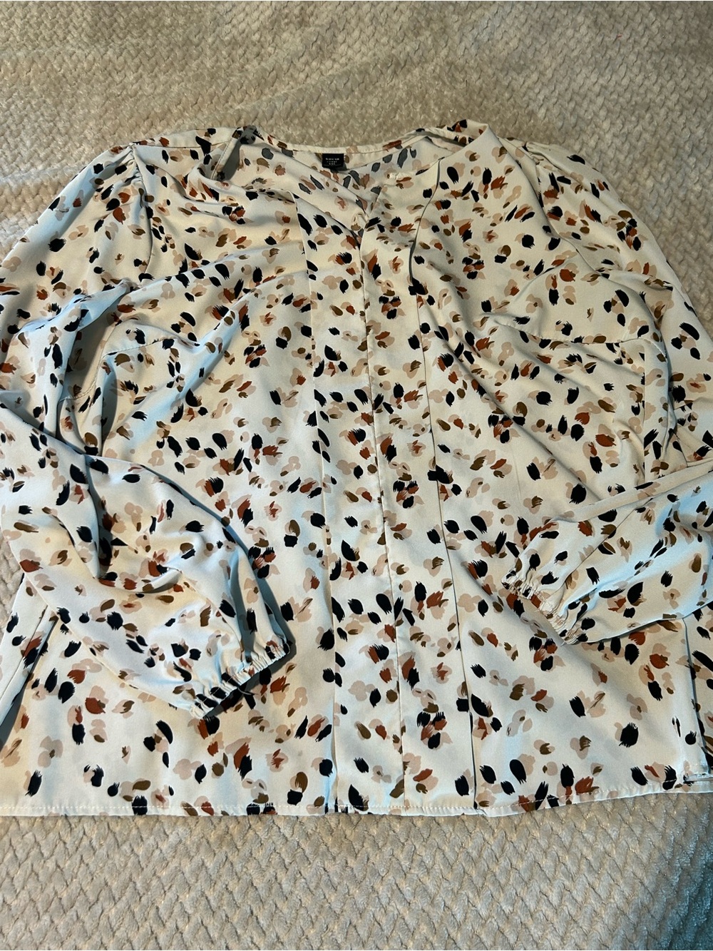 SHEIN Cream Blouse with Black, Brown & Gray Abstract Spots